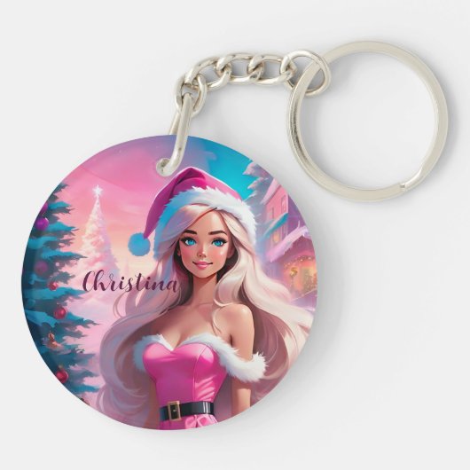 Mooi Roze Kerstmis Meisje 01 Sleutelhanger (Achterkant)