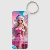 Mooi Roze Kerstmis Meisje 01 Sleutelhanger (Achterkant)