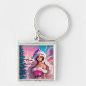 Mooi Roze Kerstmis Meisje 01 Sleutelhanger (Voorkant)