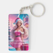 Mooi Roze Kerstmis Meisje 01 Sleutelhanger (achterkant)