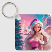 Mooi Roze Kerstmis Meisje 01 Sleutelhanger (Voorkant)