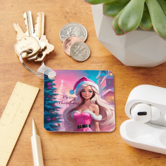 Mooi Roze Kerstmis Meisje 01 Sleutelhanger (Bureau)