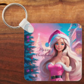 Mooi Roze Kerstmis Meisje 01 Sleutelhanger (Voorkant)