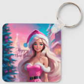 Mooi Roze Kerstmis Meisje 01 Sleutelhanger (Achterkant)