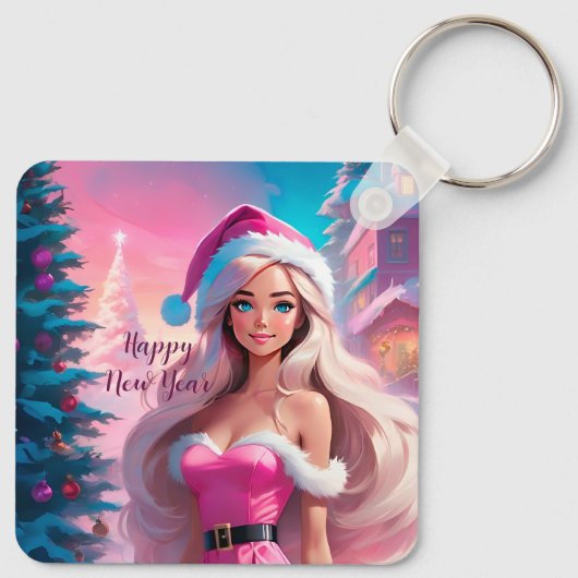 Mooi Roze Kerstmis Meisje 01 Sleutelhanger (Achterkant)