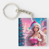 Mooi Roze Kerstmis Meisje 01 Sleutelhanger (Voorkant)