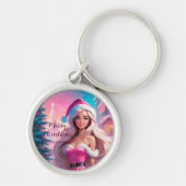 Mooi Roze Kerstmis Meisje 01 Sleutelhanger (Voorkant)