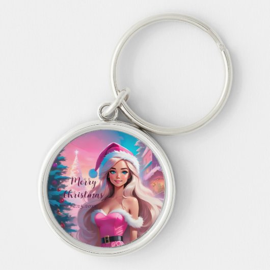Mooi Roze Kerstmis Meisje 01 Sleutelhanger (Voorkant)
