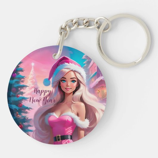 Mooi Roze Kerstmis Meisje 01 Sleutelhanger (Achterkant)