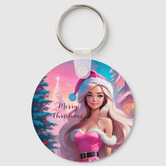Mooi Roze Kerstmis Meisje 01 Sleutelhanger (Voorkant)