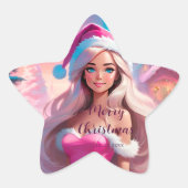 Mooi Roze Kerstmis Meisje 01 Ster Sticker (Voorkant)