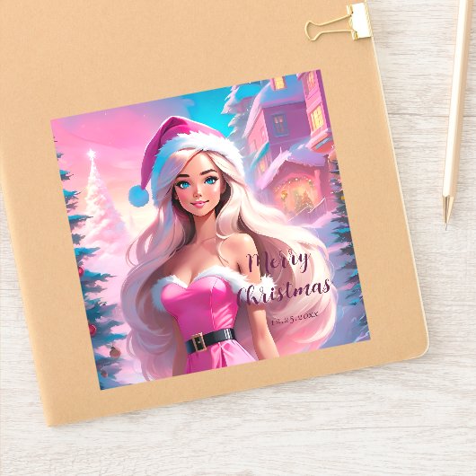 Mooi Roze Kerstmis Meisje 01 Sticker (Notitieboek)