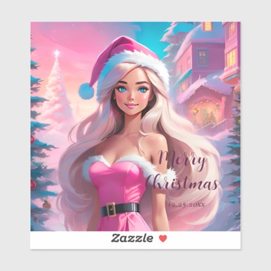 Mooi Roze Kerstmis Meisje 01 Sticker (Vel)