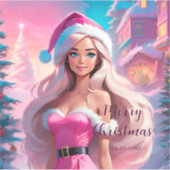 Mooi Roze Kerstmis Meisje 01 Sticker (Voorkant)