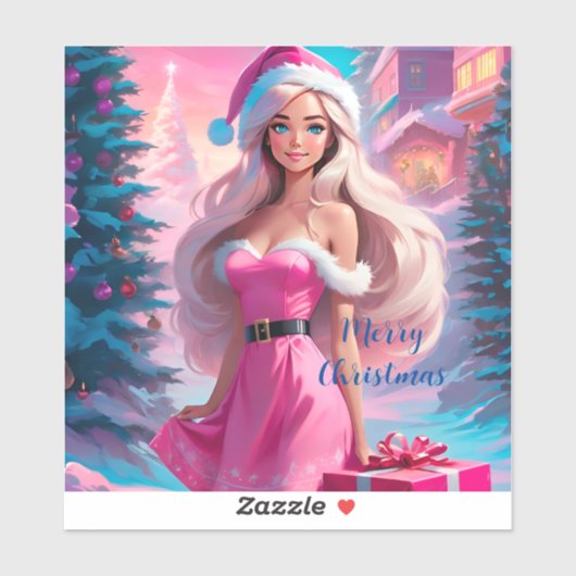 Mooi Roze Kerstmis Meisje 01 Sticker (Vel)