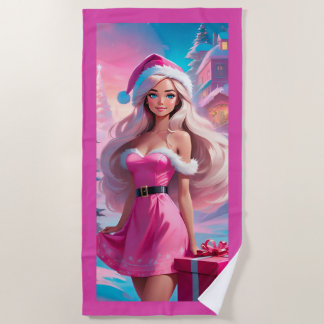 Mooi Roze Kerstmis Meisje 01 Strandlaken