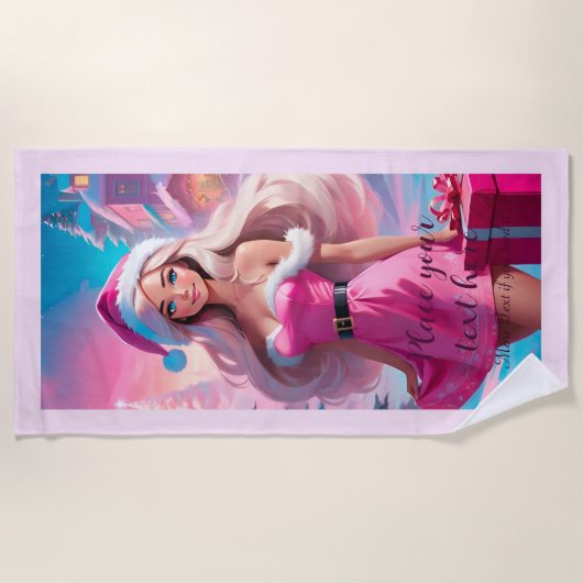 Mooi Roze Kerstmis Meisje 01 Strandlaken (Voorkant)