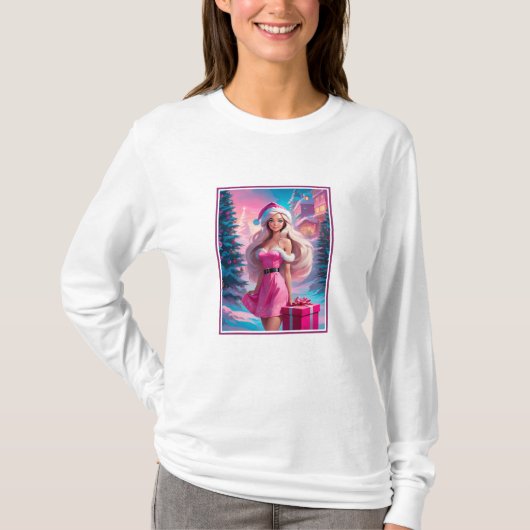 Mooi Roze Kerstmis Meisje 01 T-shirt (Voorkant)