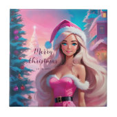 Mooi Roze Kerstmis Meisje 01 Tegeltje (Voorkant)