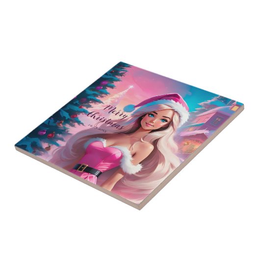 Mooi Roze Kerstmis Meisje 01 Tegeltje (Zijkant)