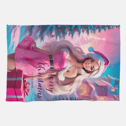 Mooi Roze Kerstmis Meisje 01 Theedoek (Horizontaal)