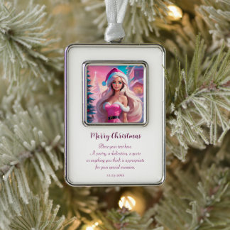 Mooi Roze Kerstmis Meisje 01 Verzilverd Omlijst Ornament