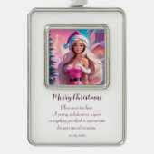 Mooi Roze Kerstmis Meisje 01 Verzilverd Omlijst Ornament (Voorkant)