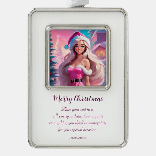 Mooi Roze Kerstmis Meisje 01 Verzilverd Omlijst Ornament (Voorkant)