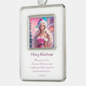 Mooi Roze Kerstmis Meisje 01 Verzilverd Omlijst Ornament (Links)