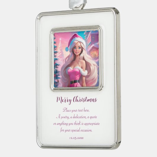 Mooi Roze Kerstmis Meisje 01 Verzilverd Omlijst Ornament (Links)