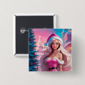 Mooi Roze Kerstmis Meisje 01 Vierkante Button 5,1 Cm (Voorkant /achterkant)