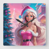 Mooi Roze Kerstmis Meisje 01 Vierkante Klok (Voorkant)