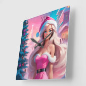 Mooi Roze Kerstmis Meisje 01 Vierkante Klok (Hoek)