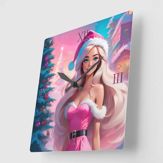 Mooi Roze Kerstmis Meisje 01 Vierkante Klok (Hoek)