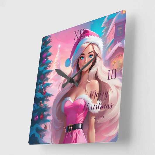 Mooi Roze Kerstmis Meisje 01 Vierkante Klok (Hoek)