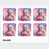 Mooi Roze Kerstmis Meisje 01 Vierkante Sticker (Vel)
