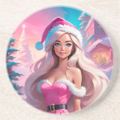 Mooi Roze Kerstmis Meisje 01 Zandsteen Onderzetter (Voorkant)