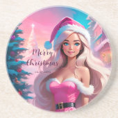 Mooi Roze Kerstmis Meisje 01 Zandsteen Onderzetter (Voorkant)