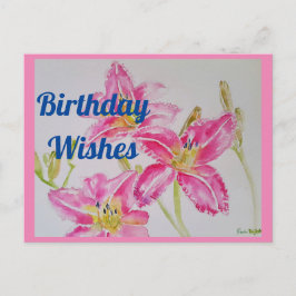 Mooi roze lelie watercolor verjaardagskaart briefkaart
