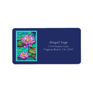Mooi Roze Lotus Flowers Water Scene Adres Etiket