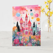 Mooi Roze Magisch Prinsessenkasteel Vouwkaart Kaart (Gele Bloem)