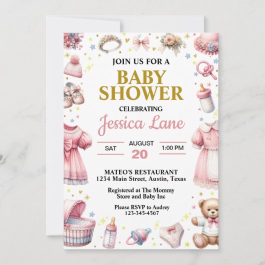 Mooi Roze Meisje Baby Shower Kaart (Voorkant)
