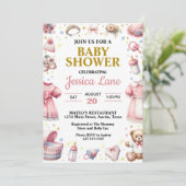 Mooi Roze Meisje Baby Shower Kaart (Staand voorkant)