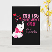 Mooi Roze Meisjes Eerste Valentijnsdag Aangepaste  Kaart (Gele Bloem)