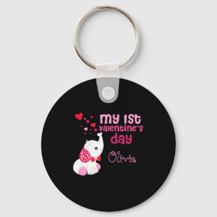 Mooi Roze Meisjes Eerste Valentijnsdag Aangepaste Sleutelhanger