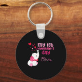 Mooi Roze Meisjes Eerste Valentijnsdag Aangepaste Sleutelhanger (Voorkant)