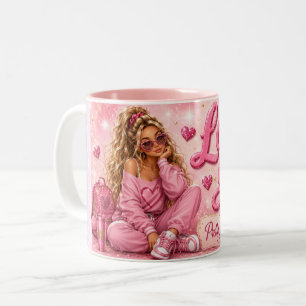 Mooi Roze Meisjesachtig Meisje Inspirerende Liefde Tweekleurige Koffiemok