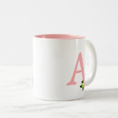 Mooi roze monogram met bloem op wit tweekleurige koffiemok (Voorkant rechts)