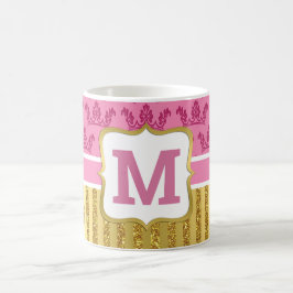 Mooi Roze Prinsessenkronen & Gouden Glitter Strepe Koffiemok