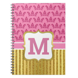 Mooi Roze Prinsessenkronen & Gouden Glitter Strepe Notitieboek